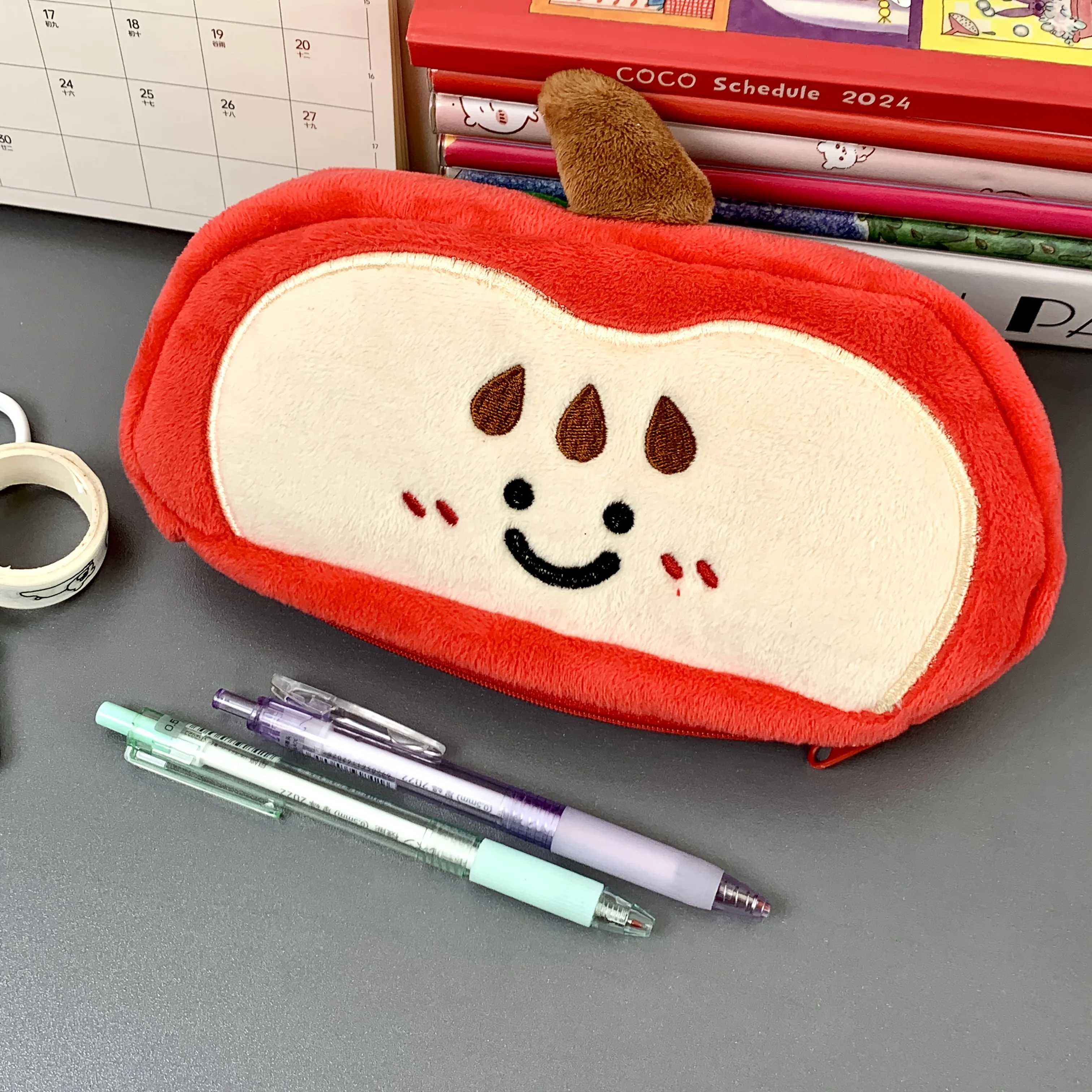 Red Apple Pencil Case/Makeup Bag/Portable Bag Large Capacity Pen Case Mark Pen Storage Bag Back to School Gift