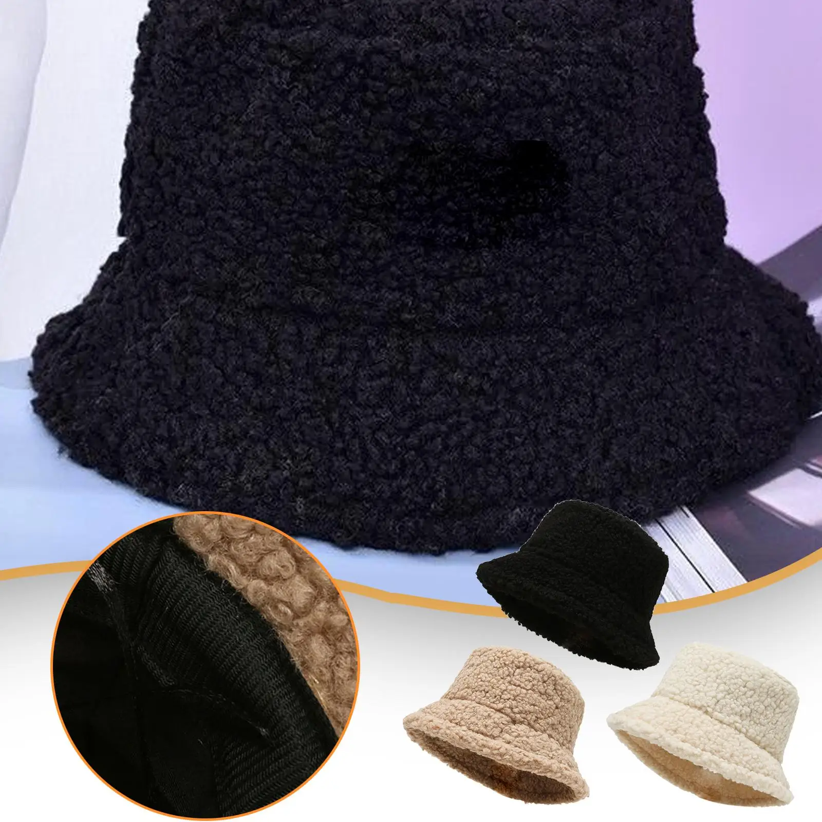 

Winter Warm Bucket Hats Lamb Wool Faux Fur Fisherman Caps Women Thicken Plush Hats Winter Warm Velvet Hats For Women D7K6 G1T6