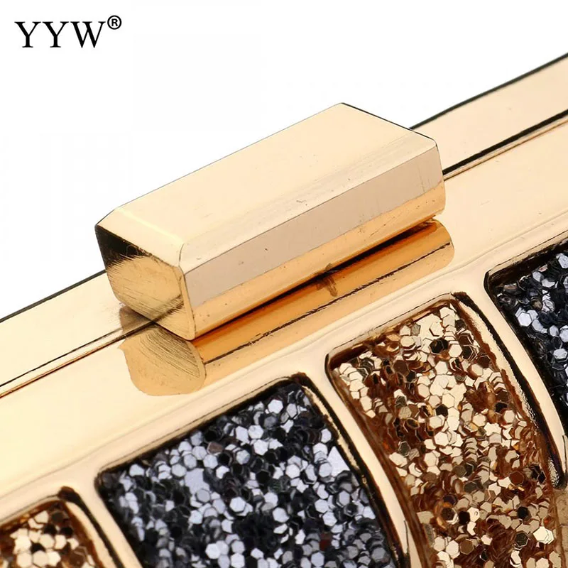 Luxury Bling Sequins Zinc Alloy Evening Clutch Handbag Soft Surface Womens Wedding Bridal Prom Purse with Metal Hanging Strap