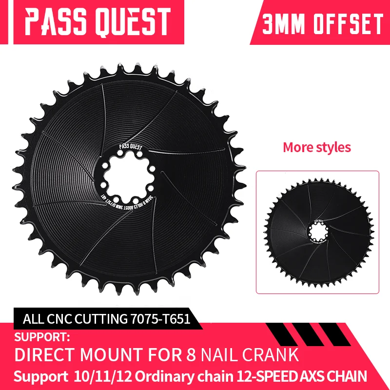 

PASS QUEST Bicycle Chainring 3mm Offset Norrow Wide Teeth Closed disc Direct Mount Chainwheel For SRAM FORCE 8-Bolt AXS 38T-54T