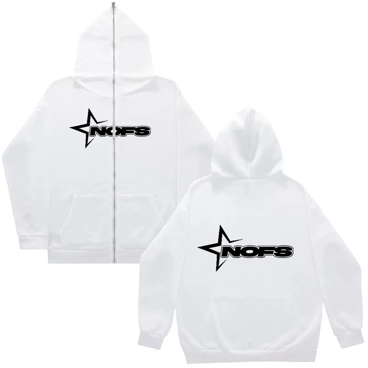 

Nofs Letter Print Full Face Zip Up Hoodie Women Men Graphic Sweatshirt Y2K Streetwear Hip Hop Zipper Hooded Jacket Outerwear