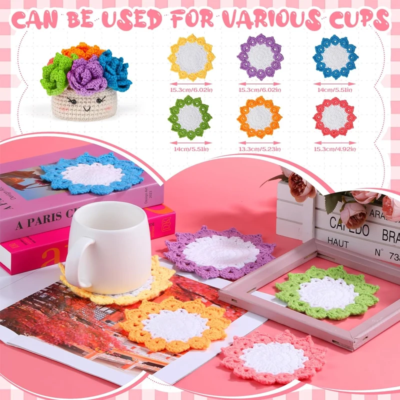 Various Crochet Hook Coasters Kit Knitting Material Kit Crochet Supplies with Soft Yarn Video Tutorials for Adults and Starter crochet yarn crochet kit knitting supplies knitting material