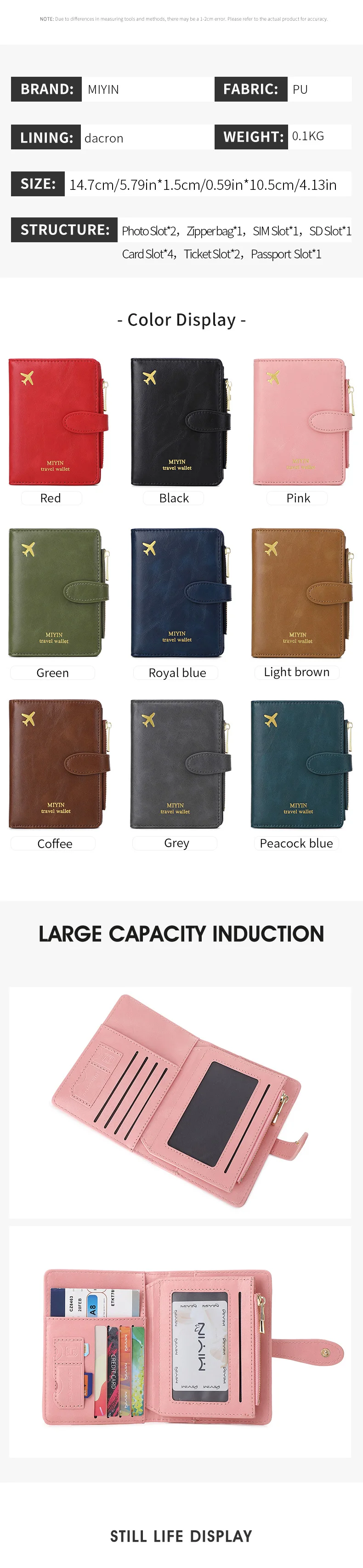 Reisepasshülle mit Flugzeugmuster, multifunktional, für Ausweis, Bankkarte, RFID, Reisepass-Clip, PU-Leder, Brieftaschenhülle, Reisezubehör – Detail 2