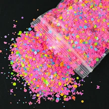 

50G Nail Iridescent Glitter Mix Size Chunky Sequins Powder for Manicure 3D Butterfly/Circle/Hexagon Shape Nails Art Decoration