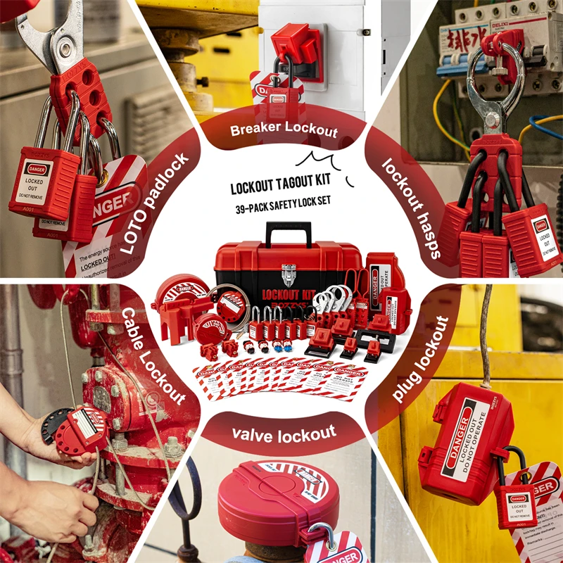 Kit di blocco, lucchetti di sicurezza Loto, blocco interruttore, cerniere, etichette di blocco spina elettrica, serrature con tag di bloccaggio - immagine 6