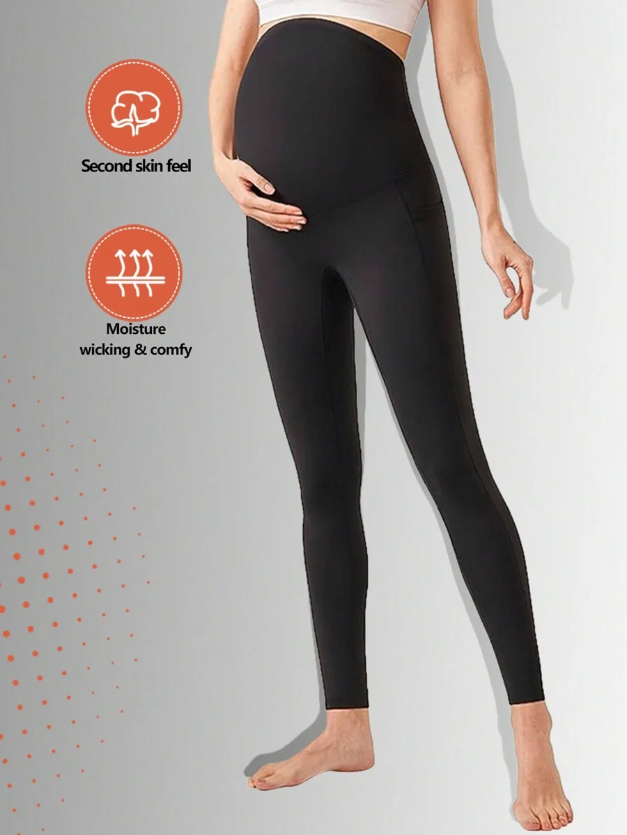 Maternity Leggings Women's Maternity Gym Tights Sportswear Soft Yoga Pants with Pockets