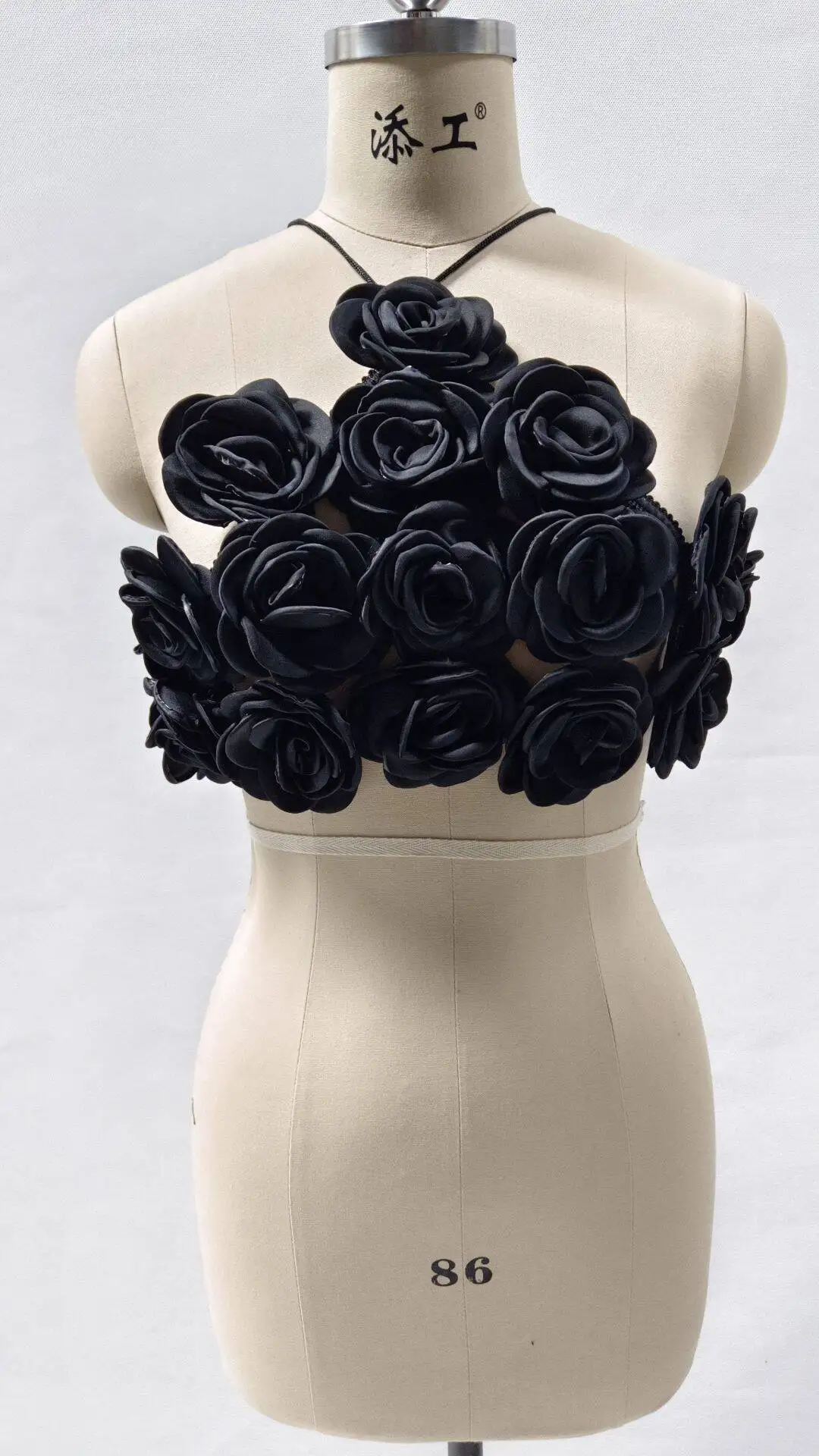 

SJ Fashion 2024 Luxury Designer Women Black 3D Rose Flower Halter Crop Top Laced up Sexy Evening Club Corset Camis Top