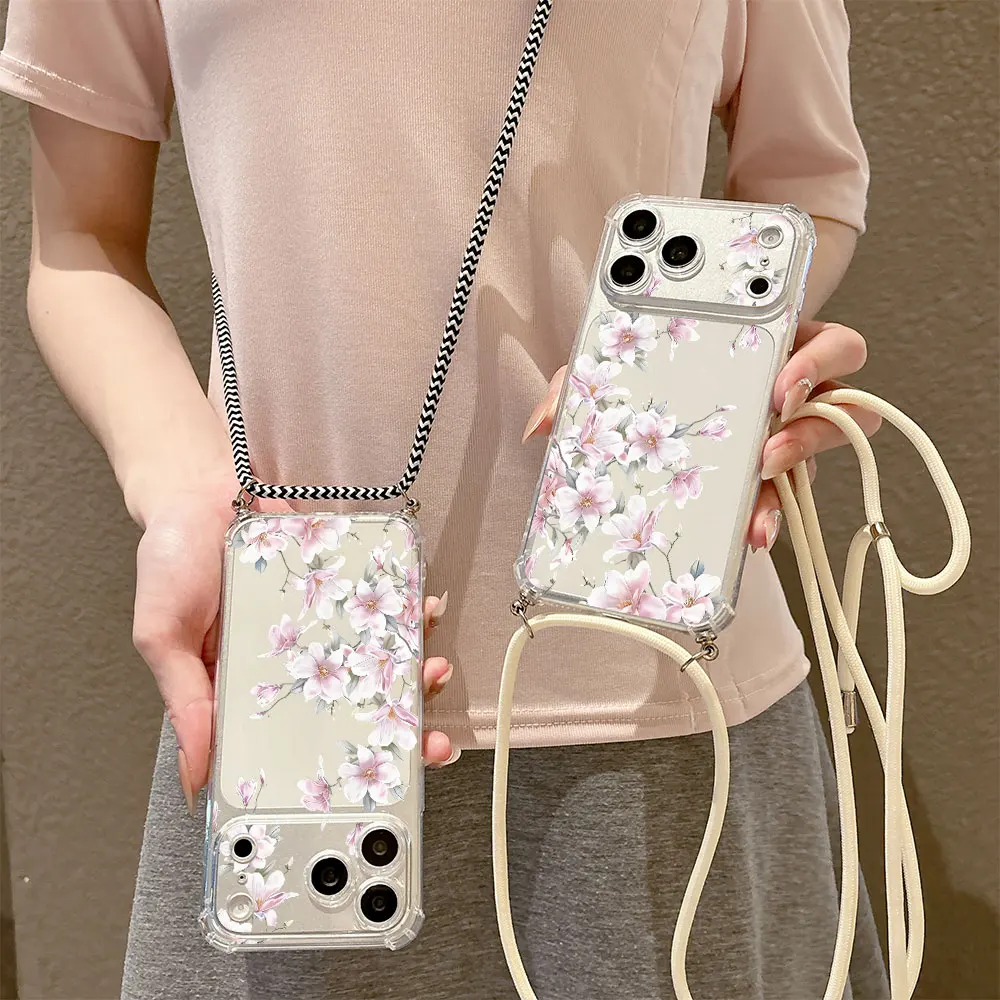 Crossbody Lanyard Clear Anti-Fall Phone Case with New Pattern Design