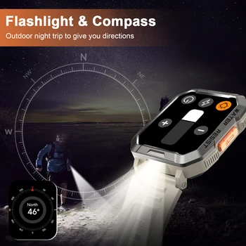 IP68 Waterproof Outdoor Sport Smart Watch with Emergency Lighting 2.01'' Display Bluetooth Women Men Smartwatch for IOS Android 3
