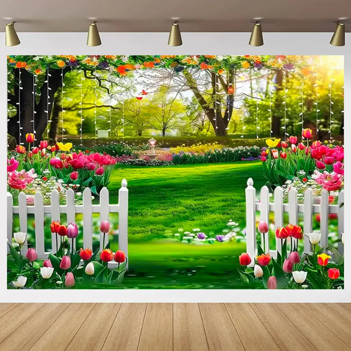 Spring Natural Flowers Background Window Landscape Garden Grassland Cherry Blossoms Banner Birthday Party Photography Props