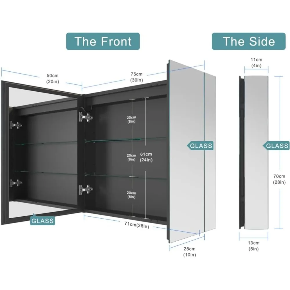 LED Dimmable Light Mirror with Anti-Fog Bathroom Medicine Cabinet