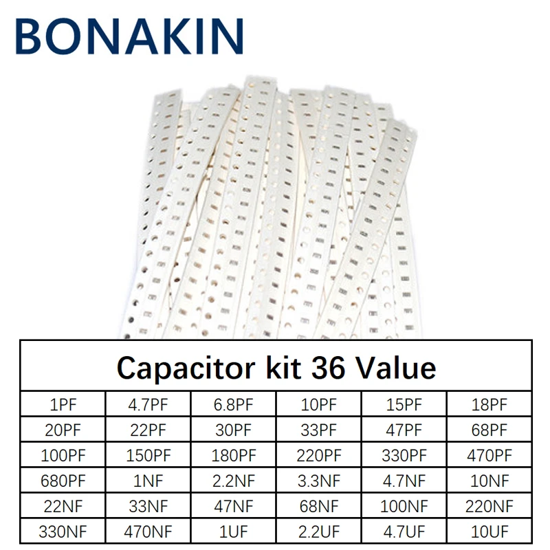 0805 SMD Capacitor assorted kit,36values*20pcs=720pcs 1pF~10uF Samples Kit electronic diy kit diy electronic kit capacitor nfm15pc435r0g3d 4 3µf feed through capacitor 4v 2a nfm15pc105r0g3d uf 20% 4v 0402 cap feedthru new