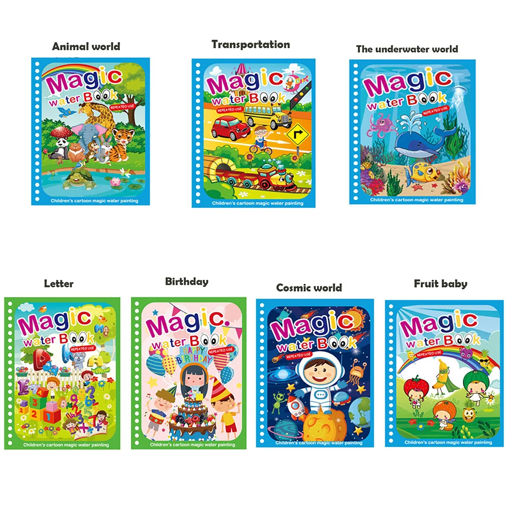 Magical Water Drawing Book Toys Variety of Themes Reusable Coloring Magic Water Drawing Book Early Education Toys for Children