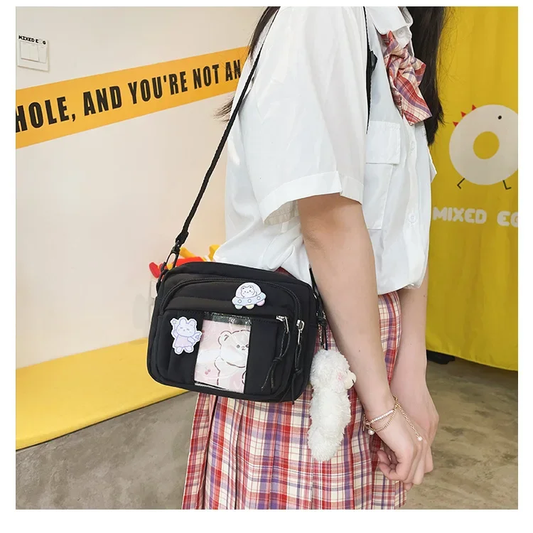 Japanese Cute Shoulder Bags  Teenage Girls Transparent Bags New Sweet Canvas Crossbody Bags School Style Bolso Mujer