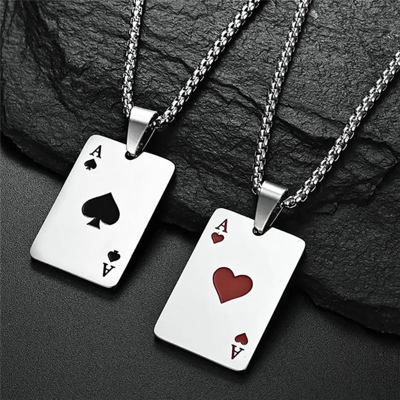 Shiv Jagdamba Ace of Spades King of Hearts Large Playing Card Black And  Silver Stainless Steel Pendant Necklace Chain For Men And Women