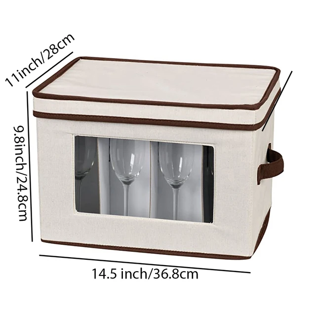 China Storage Containers Box with Dividers, Wine Glass Stemware Storage