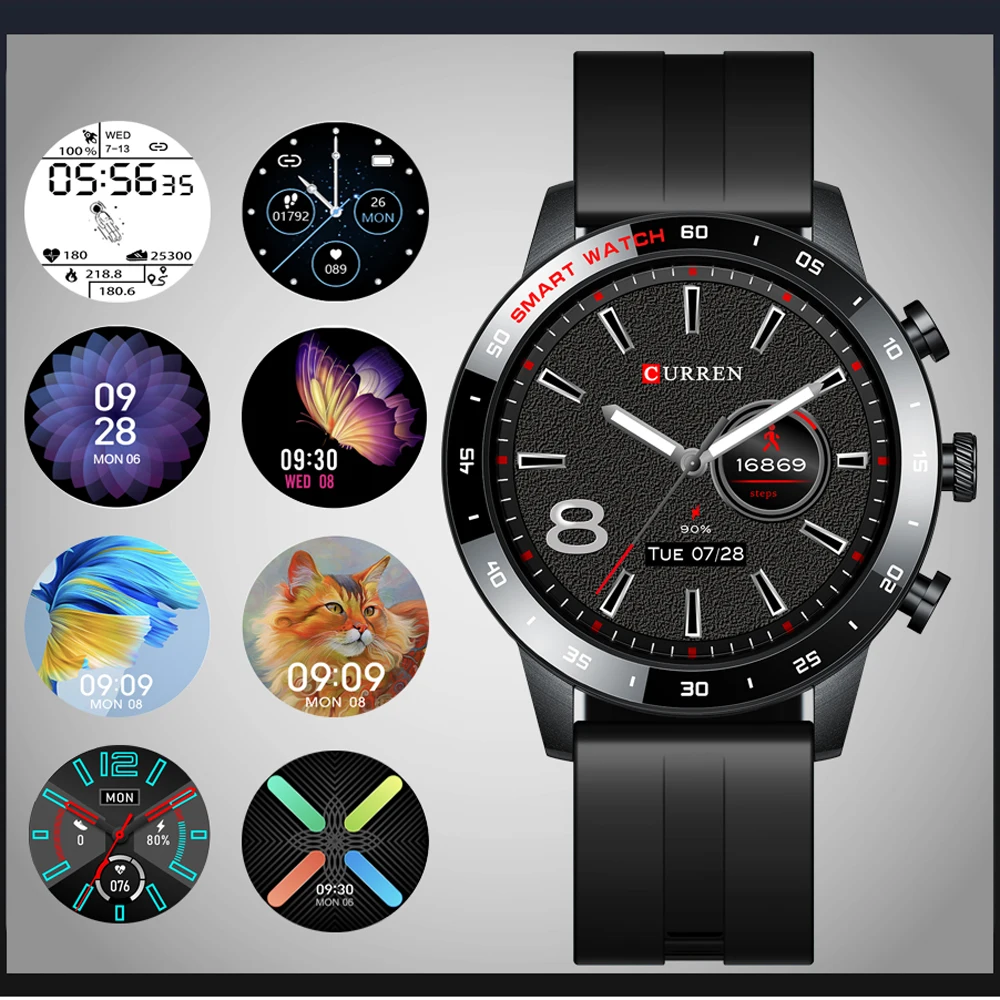 CURREN 2022 Ʈ ġ Men 3 Side Buttons Custom Watch Face    Smartwatch 360*360 HD ū ȭ