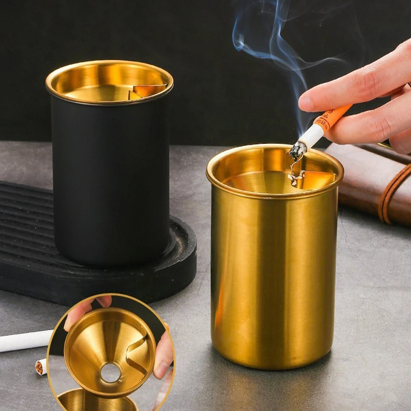 Creative Stainless Steel Ashtray Funnel Cover Anti-Fly Anti-Fall Household Car Use silicone ashtray air purifier ashtray wood ashtray cigarettes ashtray portable ashtray stainless steel ashtray metal ashtray ceramic ashtray