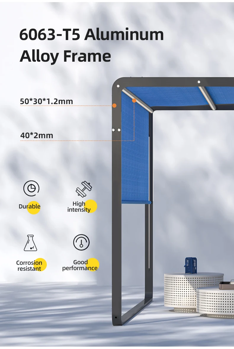 Pergola, Gazebo in Lega di Alluminio 6063-T5 Resistente 3x3x2.2m, Padiglione con Tenda Parasole Sunbrella Anti-UV per Giardino, Patio - immagine 3