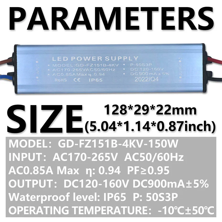 Description Picture 4 of item50W 100W 150W 200W 300mA 600mA 900mA 1200mA LED Driver AC170-265V to DC120-160V Adapter Transformer Power Supply For Floodlight