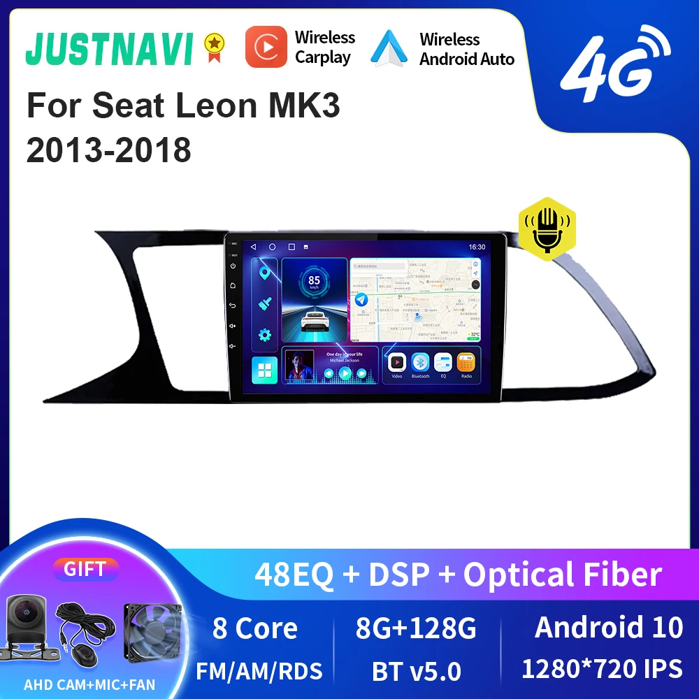 

JUSTNAVI Android 10,0 автомобильный радиоплеер для Seat Leon MK3 2013 2014-2018 GPS DSP Carplay IPS OBD мультимедийный Serero Авто 1280*720P