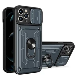 Multi-Functional Military Grade Protective Case with Slide Stand, Ring Holder, and Card Slot for Redmi Note 13ProPlus (Grey)