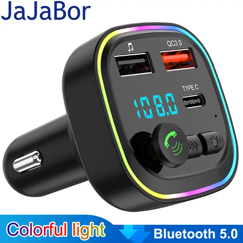 Jajabor Fm Transmitter Car Bluetooth 5.0 Handsfree Car Kit Type C Wireless Dual Usb Car Charger Mp3 Player Fm Modulator - Fm Transmitters - AliExpress