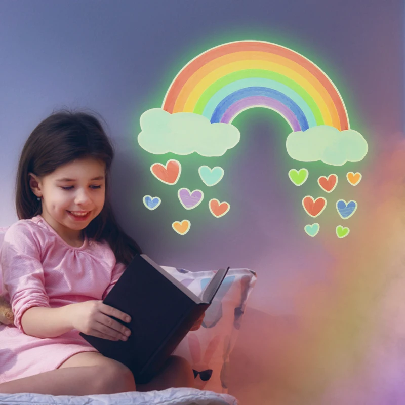 Cartoon Rainbow Luminous Wall Stickers Glow In The Dark Cloud Heart Star Wall Decals for Home Baby Kids Room Nursery Decorations
