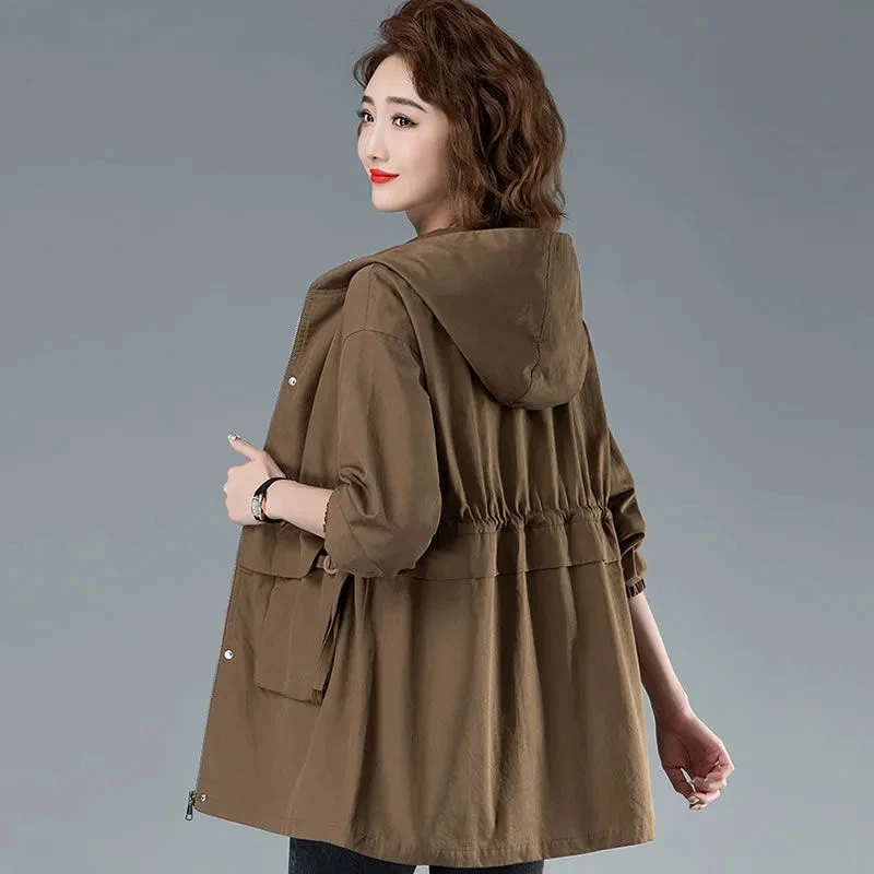Women Spring Autumn Trench Jacket Female Mid-Length 2022 New Korean Slim Hooded Casual Student Women Texture CoatA1121