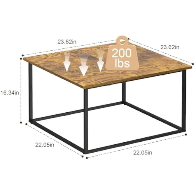 Small Coffee Table for Living Room,Modern Wood Coffee Table,Low Square Center Table Easy Assembly 2