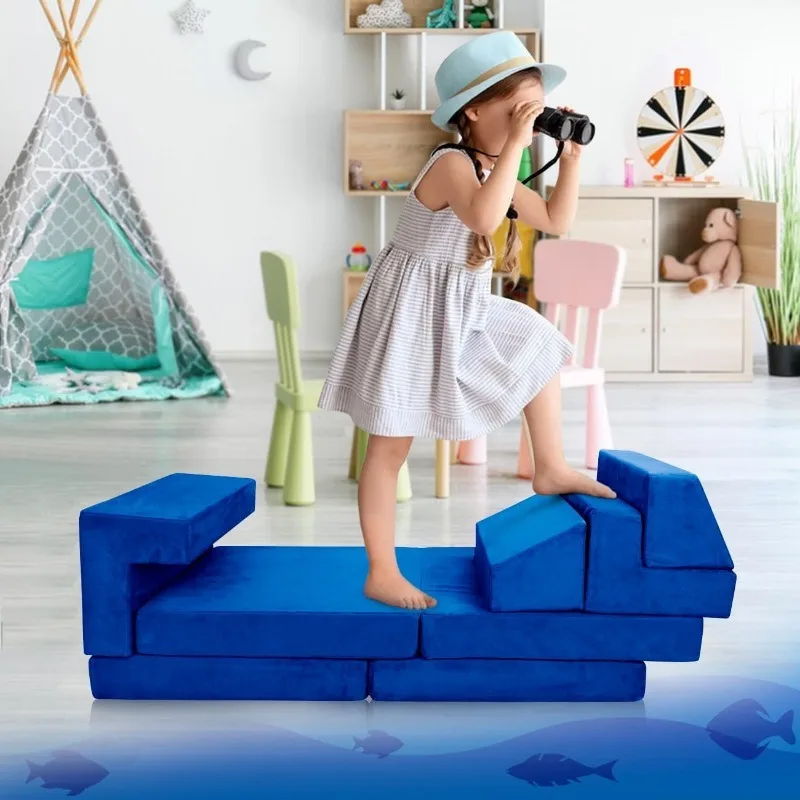 Premium Modular Kids Play Couch for Toddler Teens, Child Sectional Sofa for Bedroom Playroom Toy Living Room,Blue 5