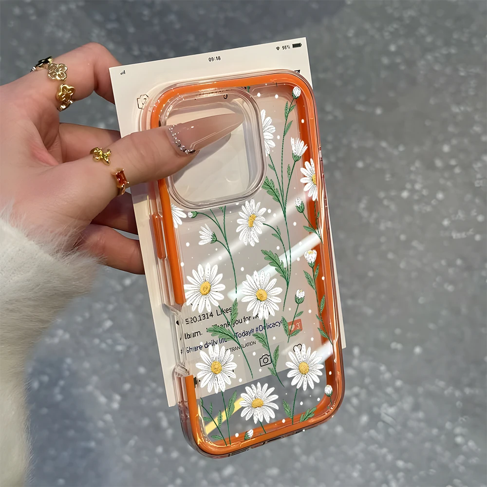 Fresh Daisy Floral Pattern Clear Phone Case - Candy Color Soft Cover