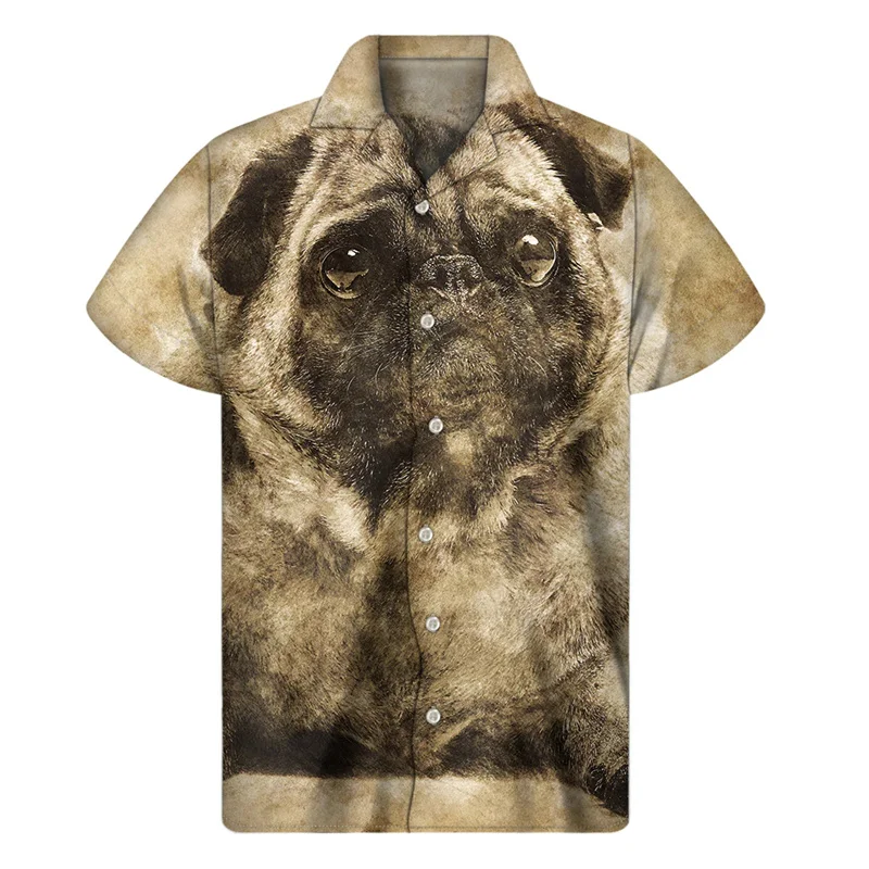 thumbnail image 1 of Camisa hawaiana vintage con retrato de perro para hombre, camisetas de verano de manga corta con estampado 3D de animales y mascotas, camisetas con botones, blusas con solapa, 1 of 5