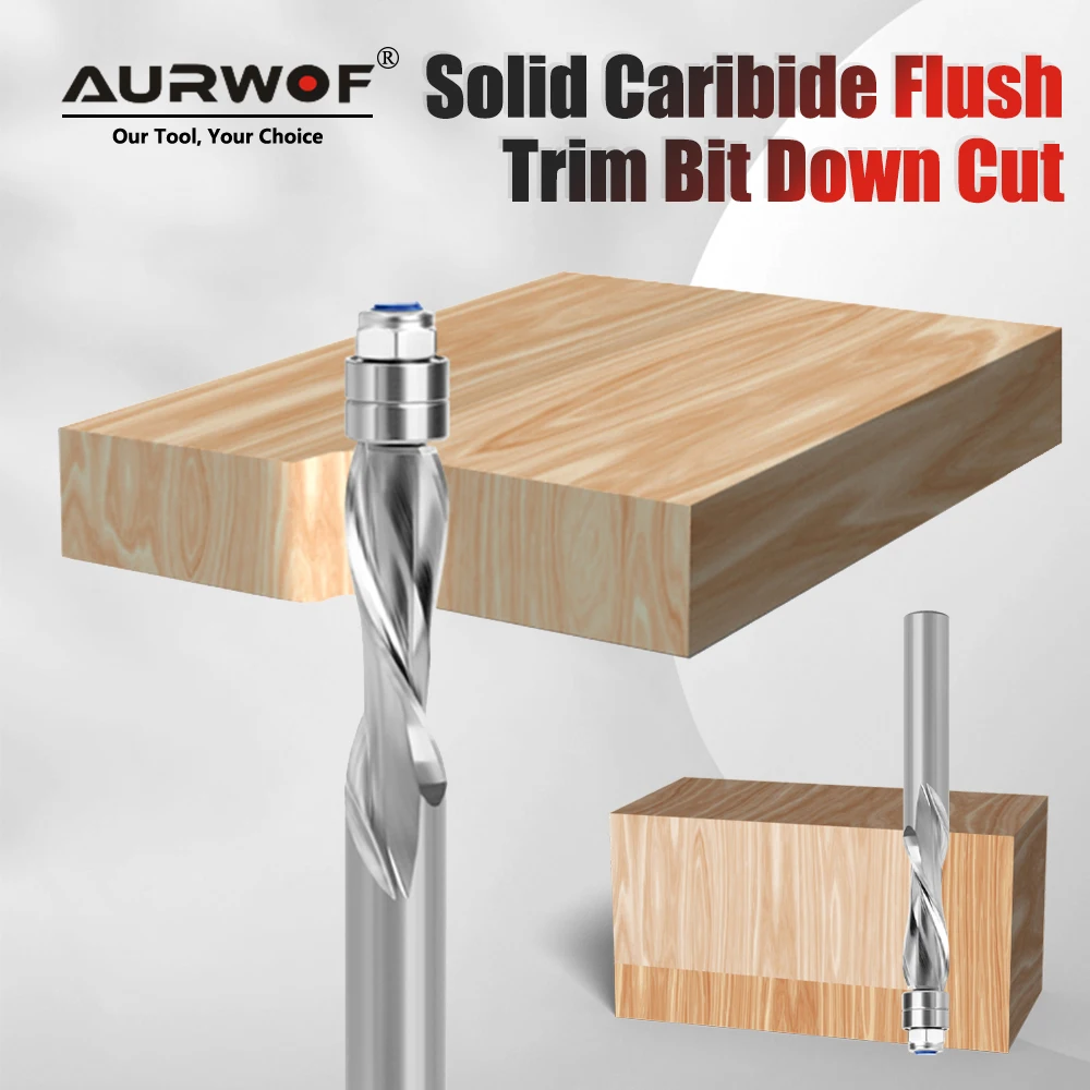 AURWOF 1 Stück Vollhartmetall-Downcut-Flushtrimfräser 1/2" Schaft Fräser für Holzbearbeitung Vorlagenfräsen Z13A1338110D