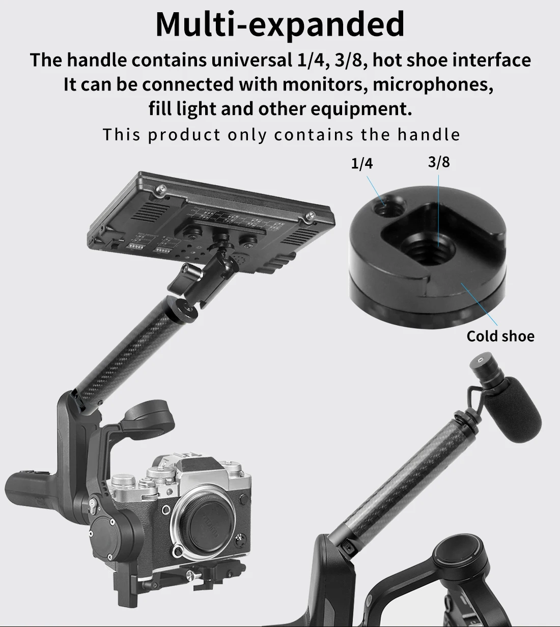 Carbon Fiber Griff Gimbal Grip 1/4 "Kalten Schuh Mount Adapter für Zhiyun WEEBILL S LAB Stabilisator Handgriff für Monitor mikrofon – Detail 5