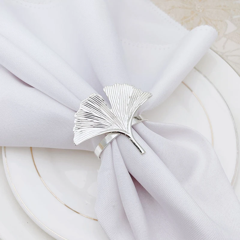 Ginkgo Leaves Napkin Ring Buckle Holders for Wedding Party Mother&rsquo;s Day Celebrate Festival Dinner Table Decoration 6pcs