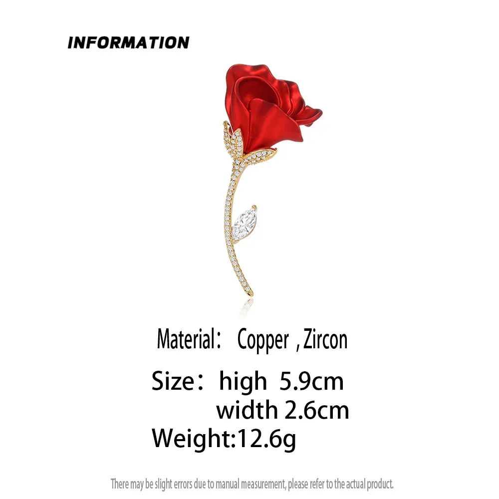 Red Rose Flower Brooch Romantic Enamel Bouquet Zircon Brooch Valentine's Day Gift 2024 New Style Women's Coat Decoration Jewelry