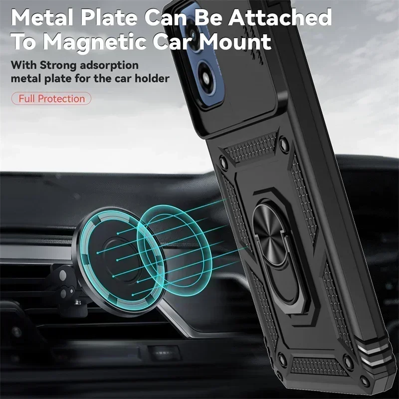 Enhanced Armor Shockproof Case with Ring Holder and Slide Protection