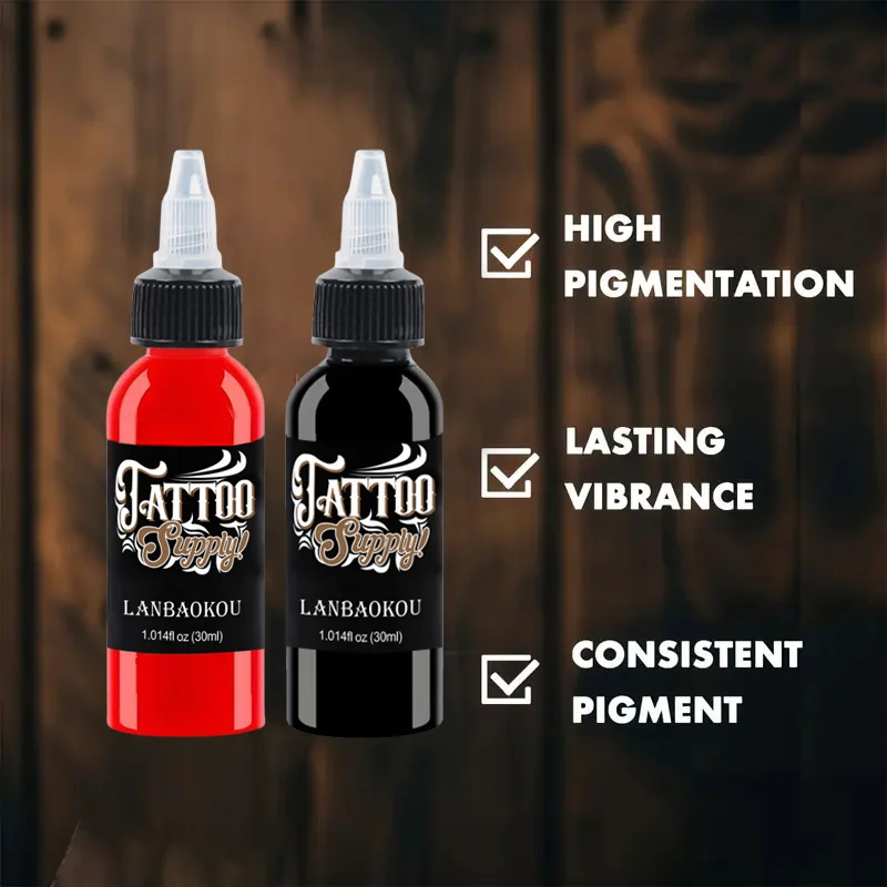 2 Pezzi 30ml Inchiostro per Tatuaggi Rosso/Nero, Pigmento per Disegno Artistico, Inchiostro Semi-permanente per Trucco, Forniture per Tatuatori - immagine 5