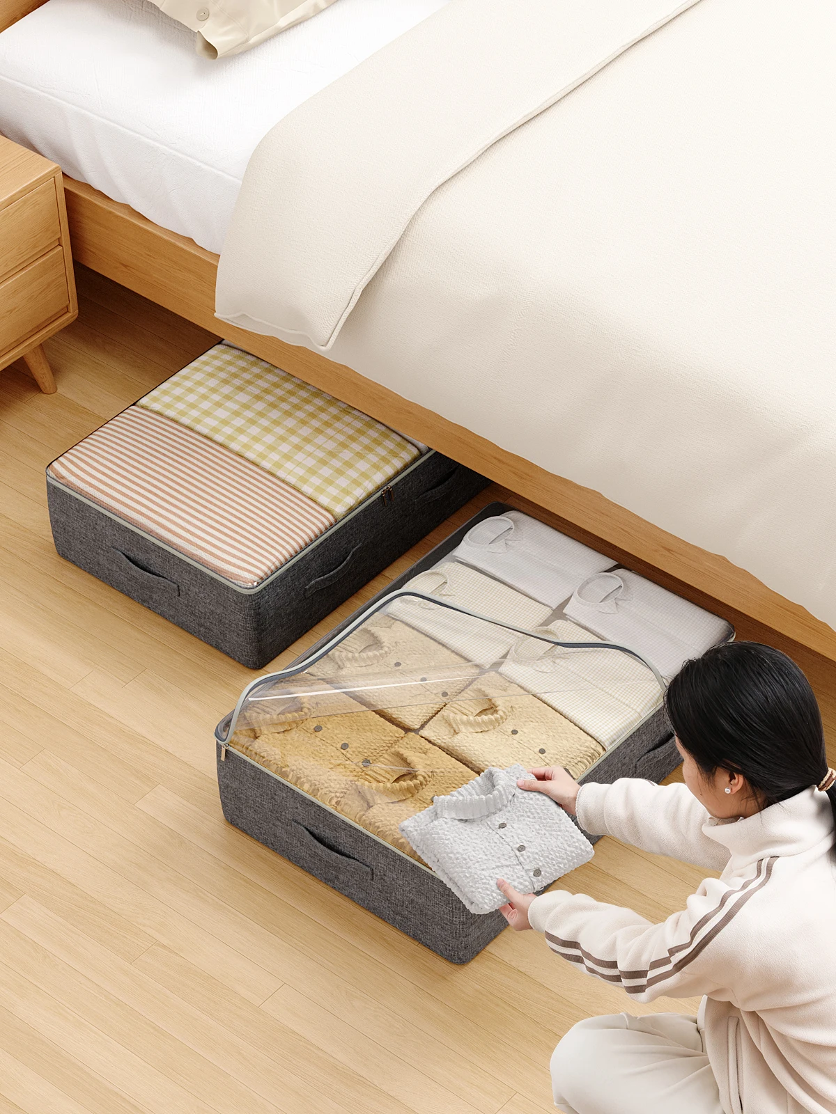 Collapsible bed bottom storage bag Clothing organizer Clothing closet sofa organizer bag Family storage bag top transparent 3