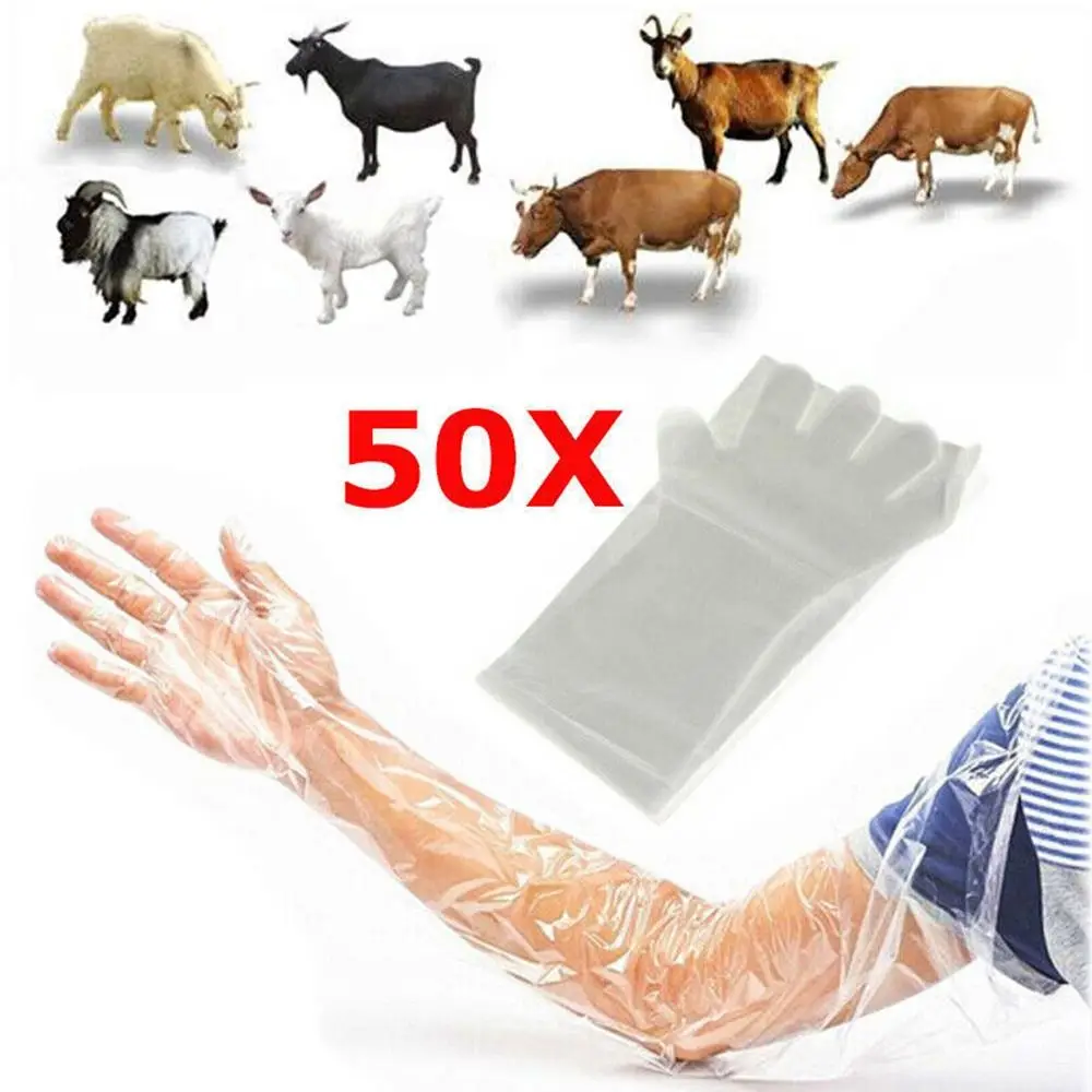 50Pcs Disposable Gloves Long Arm Non-toxic Farm Glove Veterinary Examination