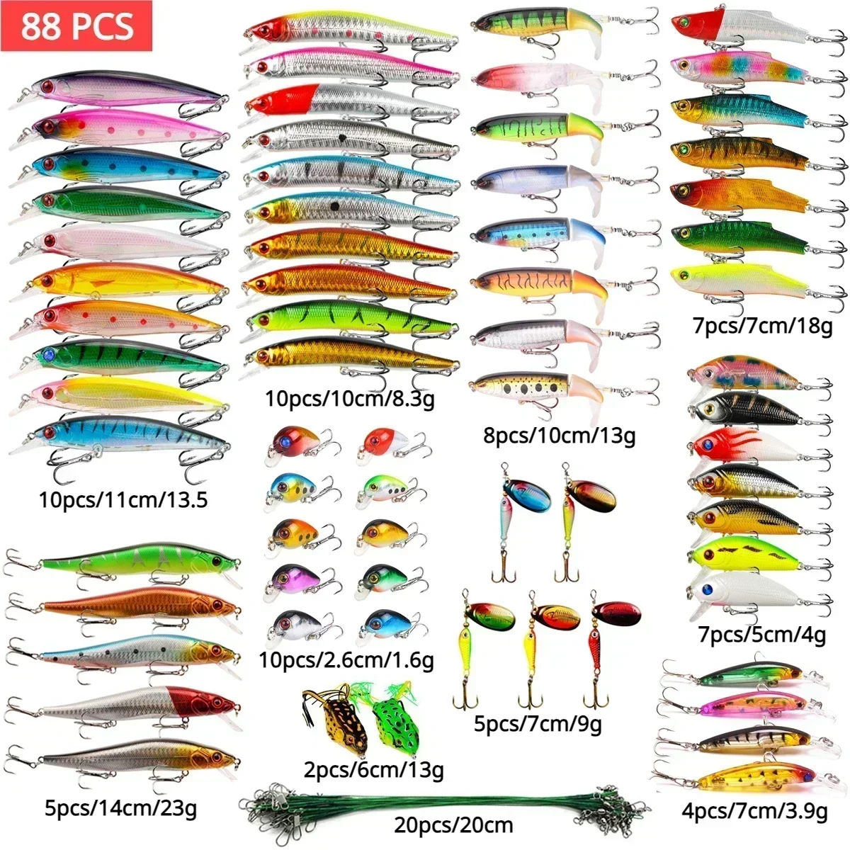 Kit 56 Esche Artificiali Wobbler: Crankbait Per Trota, Luccio, Persico - Multicolore