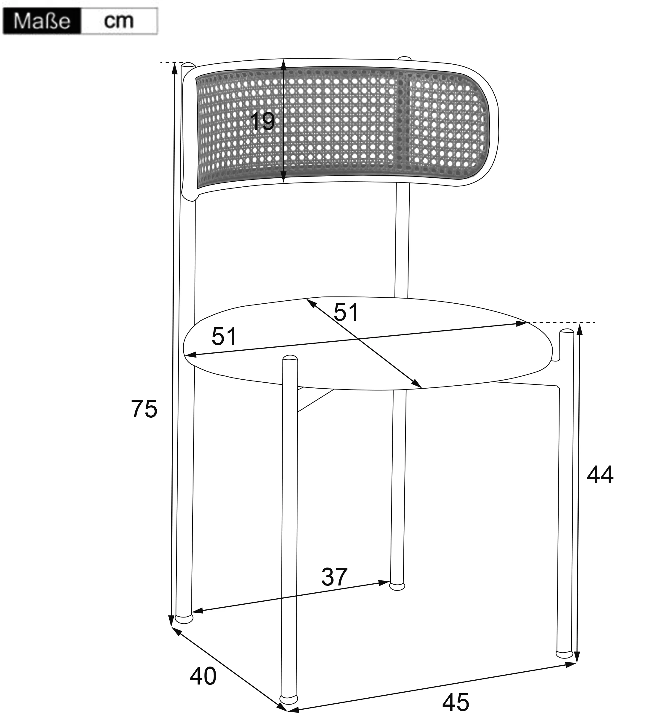 4-teiliges Esszimmerstuhl-Set, moderne Freizeitstühle aus Rattan mit Metallbeinen, schwarz. – Detail 23