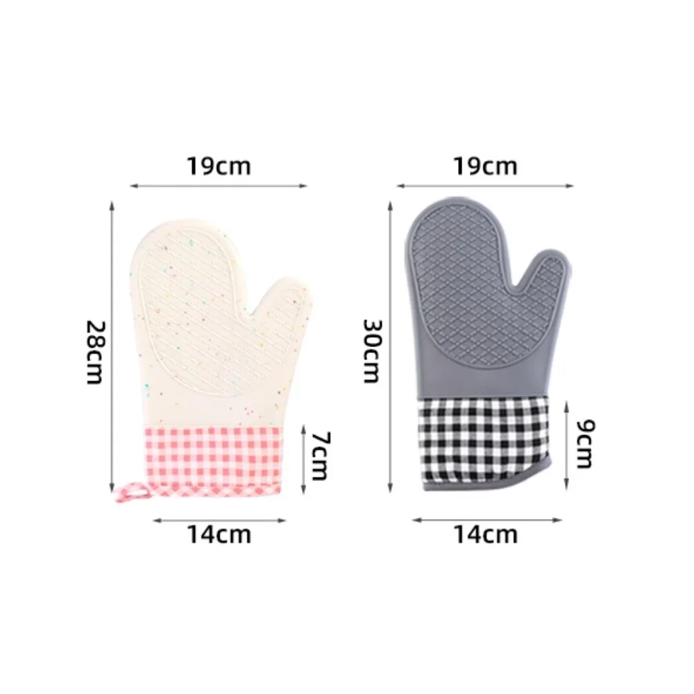 Grid Pattern Silicone Oven Gloves - High Temperature Resistant, Anti-Burn, Non-Slip Kitchen Baking Tools