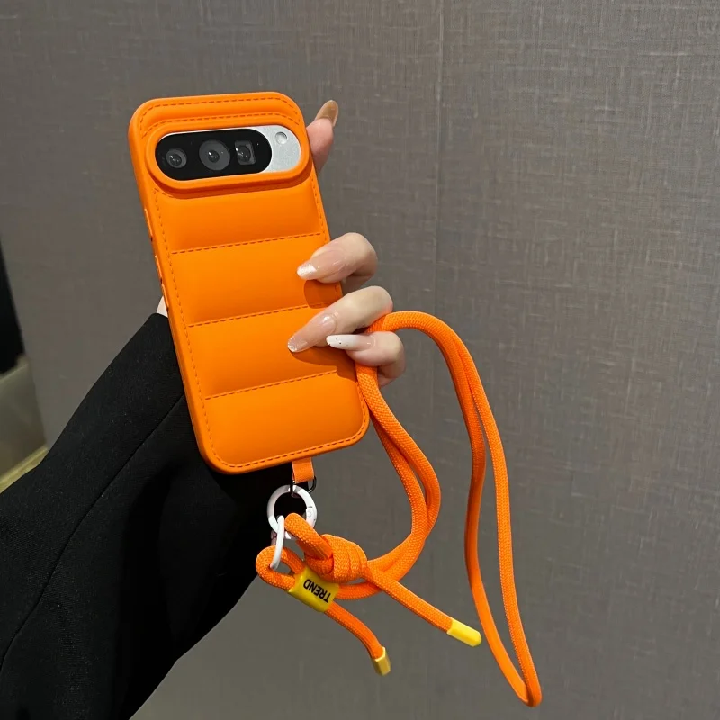 Versatile Crossbody Fashion Down Jacket Case with Adjustable Lanyard - Long Strap Solid Color Soft Cover