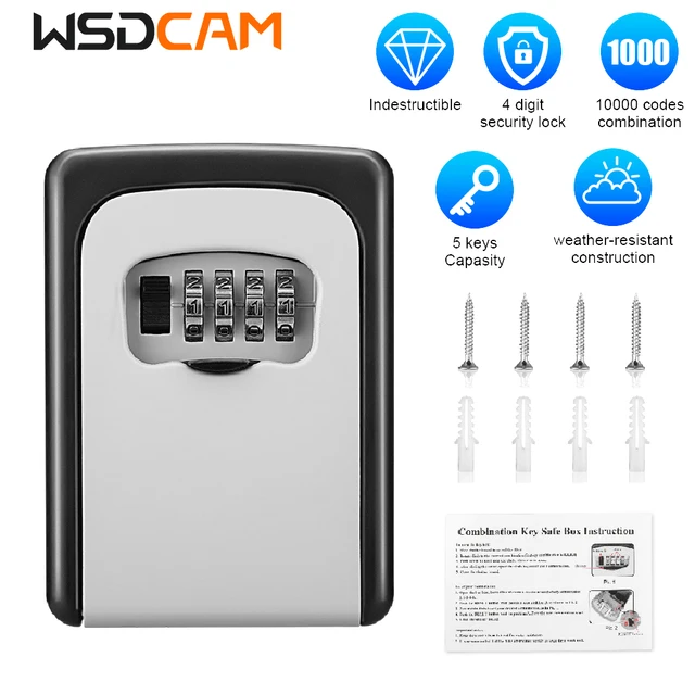 WSDCAM 4 Digit Combination Key Box Wall Mounted Password Key Box Organizer Aluminum Alloy Key Storage Security Lock Outdoor 1
