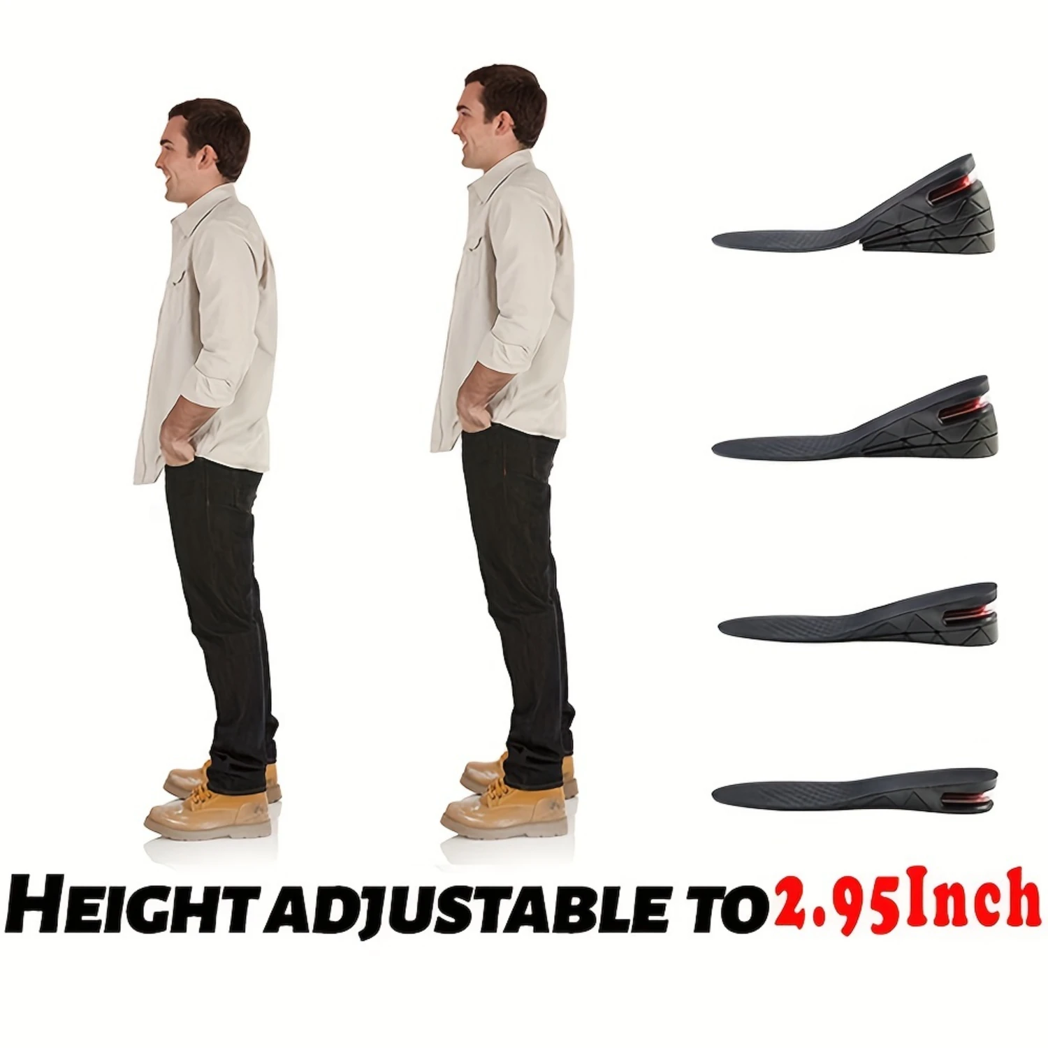 Adjustable ComfortMax Height-Increasing Insoles-Customizable Lift for Men & Women-Instantly Add Height with Concealed Design
