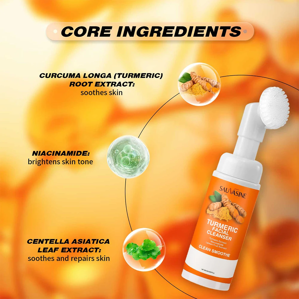 60ML Turmeric Cleanser Deeply Cleansing Kojic Acid Blackhead Remover Skin Cleansing Oil Control Fade Acne Marks Brighten Foam 2