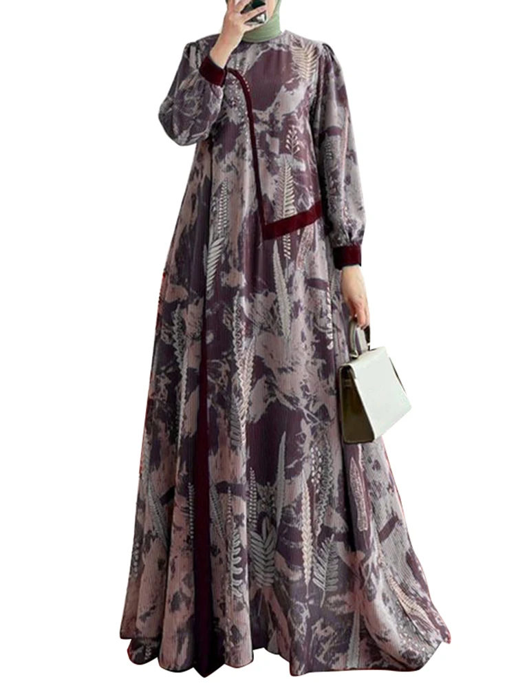 ZANZEA Bohemain Printed Muslim Dress Abaya Spring Maxi