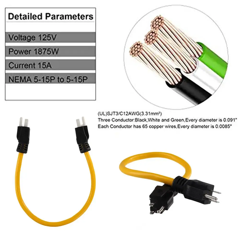 3ProngDoubleMaleExtensionCordgeneratorCordmaleCordtransfer5a